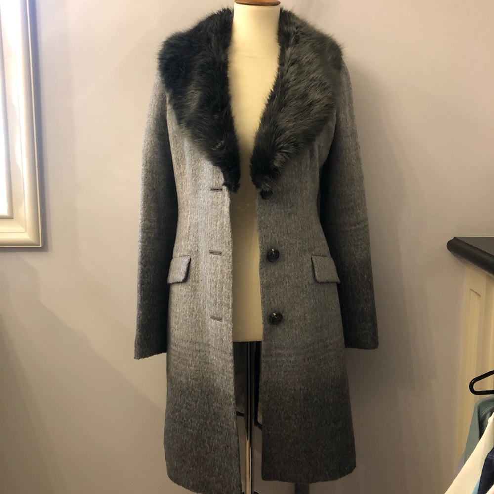BANANA REPUBLIC Vegan Fur Gray Ombre Wool Coa